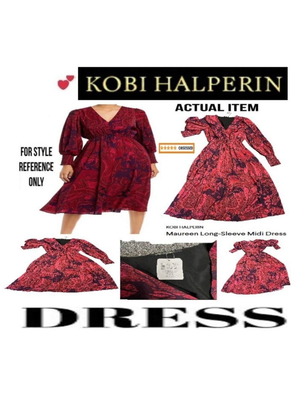 🛑 KOBI HALPERIN 🆒 MIDI➕ DRESS Designer Maureen Long Sleeve Cherry 💸 BUY NOW ❗